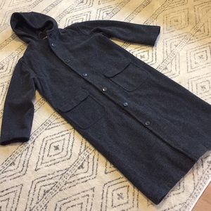 Floor Length Hooded Long Wool Coat Small